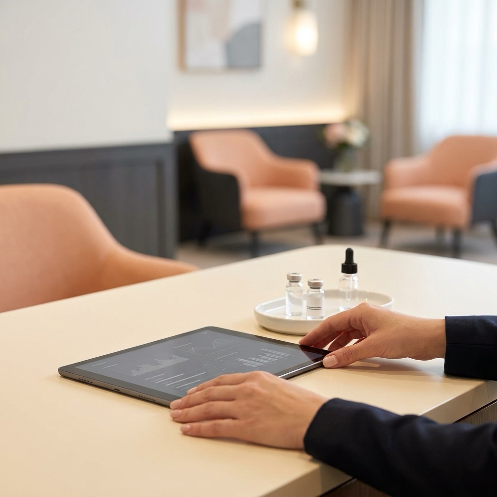 Concierge practice reviewing biomarker data